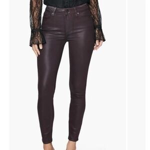 Paige Hoxton Coated Black Cherry High Waisted Skinny Jeans Womens 25 NEW